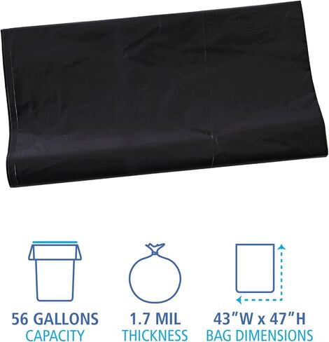 بطانات علب النفايات منخفضة الكثافة من بوردووك، 33 جالون، 0.6 مل، 33 × 39، أبيض، 25 كيس/لفة، 6 لفات/كرتون in Kuwait