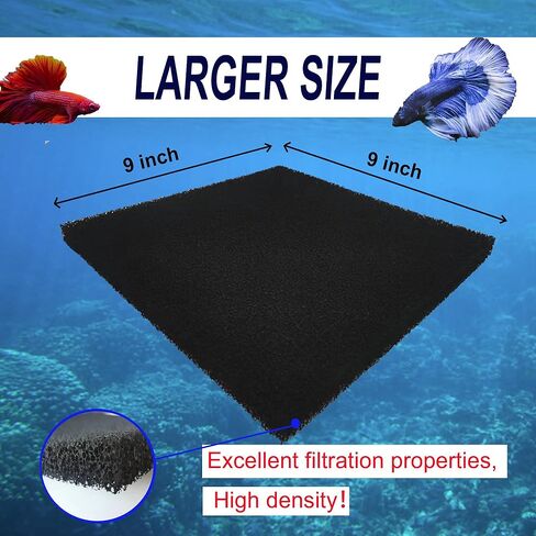 إسفنجات إسفنجية من فلتر الكربون المنشط من PurifyLogix، وسادة فلتر إسفنجية حيوية لحوض السمك، رغوة مقطوعة بالحجم لفلتر علبة حوض السمك (9 بوصة × 9 بوصة) (4 قطع) (40 نقطة في البوصة) in Kuwait