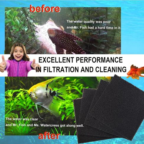 إسفنجات إسفنجية من فلتر الكربون المنشط من PurifyLogix، وسادة فلتر إسفنجية حيوية لحوض السمك، رغوة مقطوعة بالحجم لفلتر علبة حوض السمك (9 بوصة × 9 بوصة) (4 قطع) (40 نقطة في البوصة) in Kuwait
