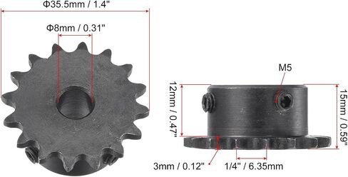 uxcell #25 Chain Roller Sprocket, 8mm Bore 1/4" Pitch 16 Tooth Single Strand Chain Sprocket, C45 Carbon Steel 25 Roller Chain Sprocket with Set Screws for ISO 04C Chain, 2Pcs in Saudi Arabia