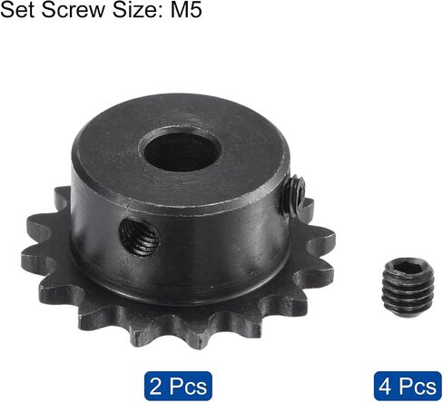 uxcell #25 Chain Roller Sprocket, 8mm Bore 1/4" Pitch 16 Tooth Single Strand Chain Sprocket, C45 Carbon Steel 25 Roller Chain Sprocket with Set Screws for ISO 04C Chain, 2Pcs in Saudi Arabia