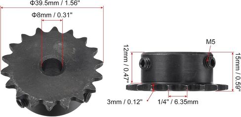 uxcell #25 Chain Roller Sprocket, 8mm Bore 1/4" Pitch 16 Tooth Single Strand Chain Sprocket, C45 Carbon Steel 25 Roller Chain Sprocket with Set Screws for ISO 04C Chain, 2Pcs in Saudi Arabia