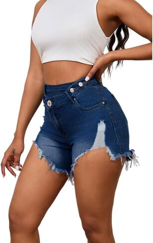 Aomice Women's Crossover High Waisted Denim Shorts Ripped Raw Hem Jean Shorts in Saudi Arabia