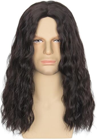 Miss U Hair Men Brown Curly Wig Medium Length Center Part Wig with Bangs Party Cosplay Wig 1970s Rocker Wig in Saudi Arabia