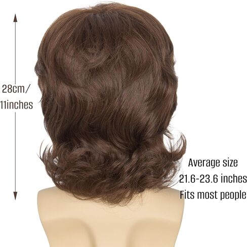 Miss U Hair Men Brown Curly Wig Medium Length Center Part Wig with Bangs Party Cosplay Wig 1970s Rocker Wig in Saudi Arabia
