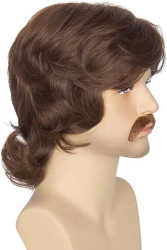 Miss U Hair Men Brown Curly Wig Medium Length Center Part Wig with Bangs Party Cosplay Wig 1970s Rocker Wig in Saudi Arabia