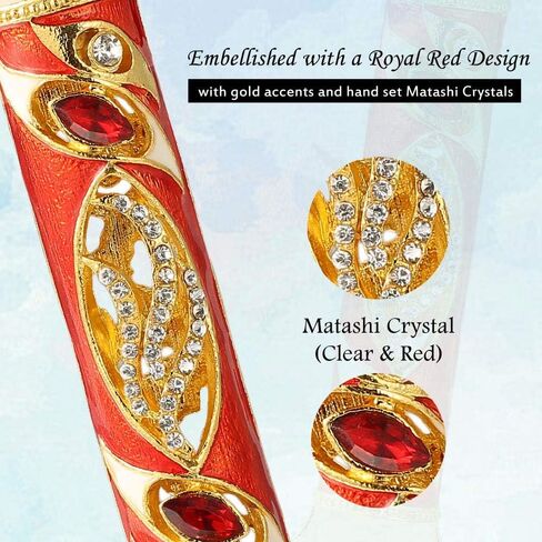 4.5" Hand Painted Mezuzah Embellished with a Royal Red Design 24K Gold Plated and Red and Clear Crystals by Matashi in Saudi Arabia