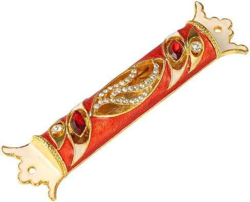 4.5" Hand Painted Mezuzah Embellished with a Royal Red Design 24K Gold Plated and Red and Clear Crystals by Matashi in Saudi Arabia