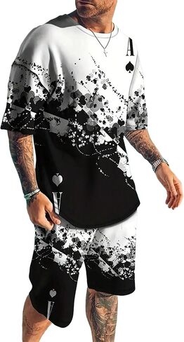 GORGLITTER Men's 2 Piece Outfits Graphic Print Half Sleeve Round Neck Tee Tops and Drawstring Waist Shorts Set in Saudi Arabia