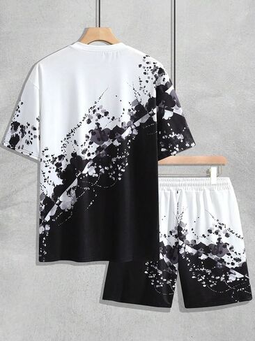 GORGLITTER Men's 2 Piece Outfits Graphic Print Half Sleeve Round Neck Tee Tops and Drawstring Waist Shorts Set in Saudi Arabia