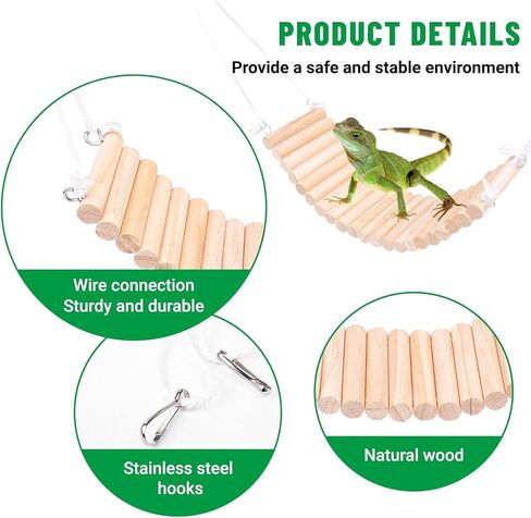 جسر تسلق الزواحف من UNIFAMILY، ألعاب التنين الملتحي للتسلق، أرجوحة الزواحف الخشبية، سلم استلقاء السحلية، ملحقات خزان الزواحف للسحلية الملتحية التنين الناسك السلطعون الطيور الببغاء الأفعى in Kuwait