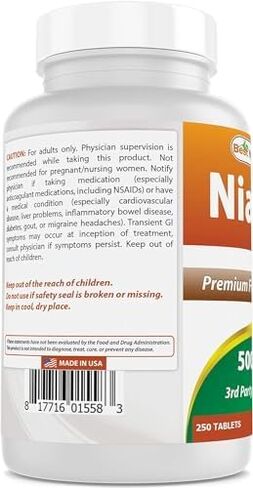 Best Naturals Niacin 500mg 250 Tablets with Flushing - Also Called Vitamin B3 (250 Count (Pack of 2)) in Saudi Arabia