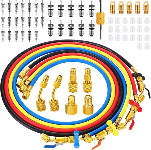 Threlaco 4 Pcs 5ft AC Refrigerant Charging Hose Kit with 4 Ball Valve 2 Mini Split Systemdapter Valve Core Remover and Valve Core Apply to R134a R410a R404a R12 R22 R502 R1234yf Refrigerant (4 Colors) in Saudi Arabia