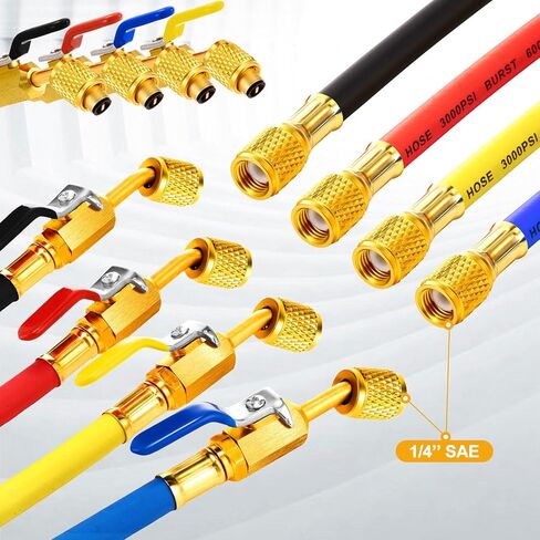Threlaco 4 Pcs 5ft AC Refrigerant Charging Hose Kit with 4 Ball Valve 2 Mini Split Systemdapter Valve Core Remover and Valve Core Apply to R134a R410a R404a R12 R22 R502 R1234yf Refrigerant (4 Colors) in Saudi Arabia