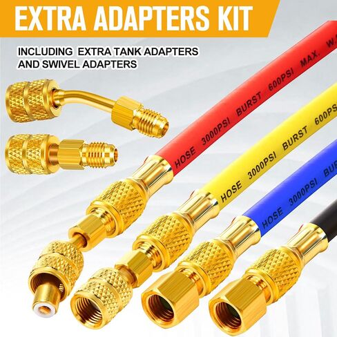 Threlaco 4 Pcs 5ft AC Refrigerant Charging Hose Kit with 4 Ball Valve 2 Mini Split Systemdapter Valve Core Remover and Valve Core Apply to R134a R410a R404a R12 R22 R502 R1234yf Refrigerant (4 Colors) in Saudi Arabia