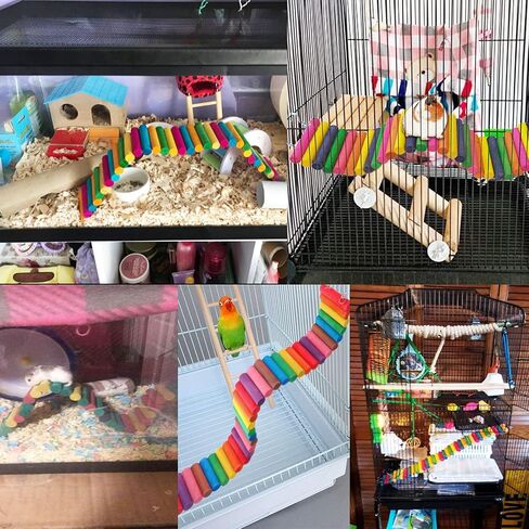 HAMILEDYI Hamster Rainbow Bridge,Flexible Bendy Climbing Ladder Hanging Wooden Chew Toy for Bird Parrot Guinea Pig Chinchilla Chipmunk Sugar Glider Gerbil Mice Squirrel Small Animal(Pack of 2) in Saudi Arabia