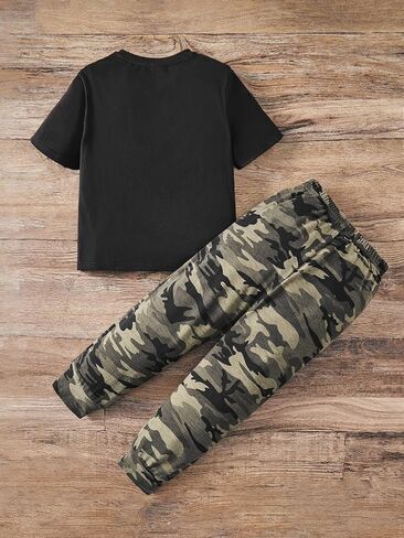 Floerns Boy's Short Sleeve T Shirt Camo Print Sweatpants Set Two Piece Outfit in Saudi Arabia