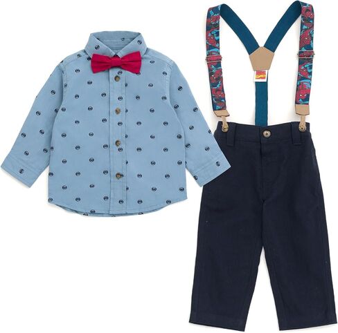 Marvel Spider-Man Toddler Boys Button Down Shirt Twill Pants Suspenders and Bow-Tie 4 Piece Outfit Set Blue 5T in Saudi Arabia