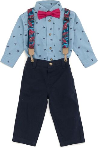Marvel Spider-Man Toddler Boys Button Down Shirt Twill Pants Suspenders and Bow-Tie 4 Piece Outfit Set Blue 5T in Saudi Arabia