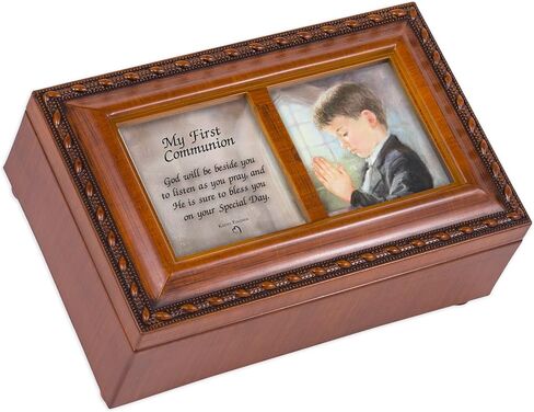 Cottage Garden First Communion God Beside You Matte Black Rope Trim Petite Music Box Plays Handel's Hallelujah in Saudi Arabia