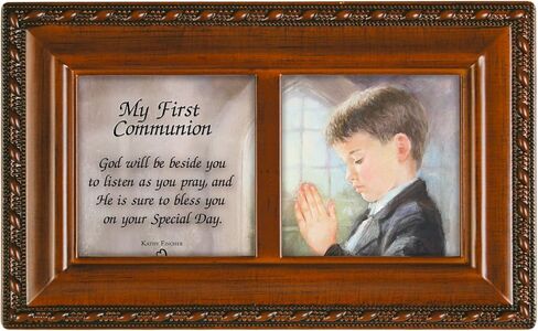 Cottage Garden First Communion God Beside You Matte Black Rope Trim Petite Music Box Plays Handel's Hallelujah in Saudi Arabia