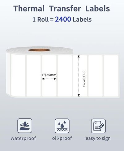 ملصقات النقل الحراري Itari 76 مم × 25 مم (3 بوصة × 1 بوصة) 1 × 2400 قطعة، 1 بوصة، متوافقة مع طابعة النقل الحراري Brothers وZebra، تستخدم فقط على مطبوعات النقل الحراري in Kuwait