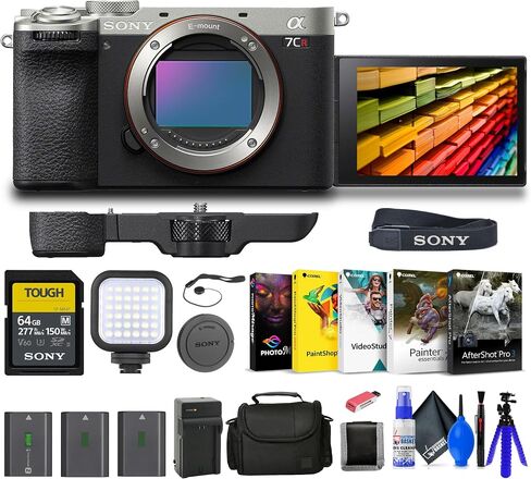 Sony Alpha a7CR Full-Frame Compact Mirrorless Camera (Silver) (ILCE-7CR/S) + 64GB Memory Card + Bag + 2 x NP-FZ100 Compatible Battery + External Charger + Card Reader + LED Light + More (Renewed) in Saudi Arabia
