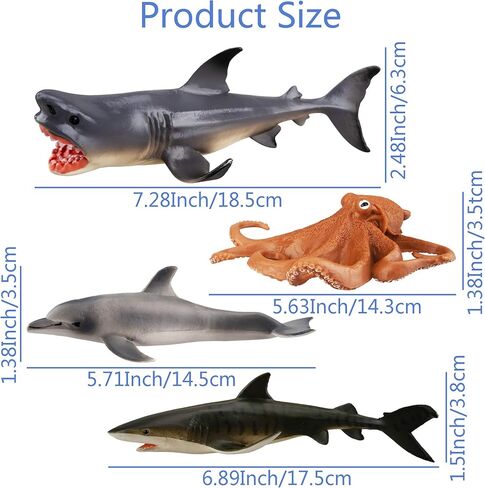 مجموعة تماثيل حيوانات البحر الكبيرة من TOYMANY مكونة من 8 قطع: أسماك القرش والحيتان والدلافين، وألعاب الحمام، وأغطية الكعك، وهدايا عيد الميلاد للأطفال والصغار in Kuwait