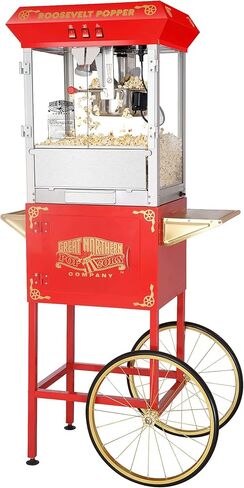 آلة صنع الفشار مع عربة - بوبر سعة 8 أونصة مع غلاية من الفولاذ المقاوم للصدأ، وسطح تسخين مُدفأ، ودرج للخادمات القدامى من شركة Great Northern Popcorn (أحمر) in Kuwait
