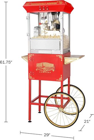 آلة صنع الفشار مع عربة - بوبر سعة 8 أونصة مع غلاية من الفولاذ المقاوم للصدأ، وسطح تسخين مُدفأ، ودرج للخادمات القدامى من شركة Great Northern Popcorn (أحمر) in Kuwait