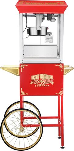 آلة صنع الفشار مع عربة - بوبر سعة 8 أونصة مع غلاية من الفولاذ المقاوم للصدأ، وسطح تسخين مُدفأ، ودرج للخادمات القدامى من شركة Great Northern Popcorn (أحمر) in Kuwait