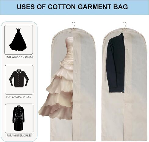 100% Cotton Garment Bag | Long | Breathable Garment Bags for Hanging Clothes | Garment Storage Bag for Long Dresses & Coats Storage | Pack of 1 (42 Inch) in Saudi Arabia