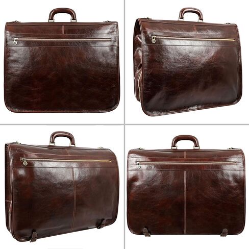 حقيبة الملابس الجلدية البدلة القماش الخشن حقيبة حمل رفيعة حقيبة حماية الفستان بني - مقاومة للوقت (بني) in Kuwait