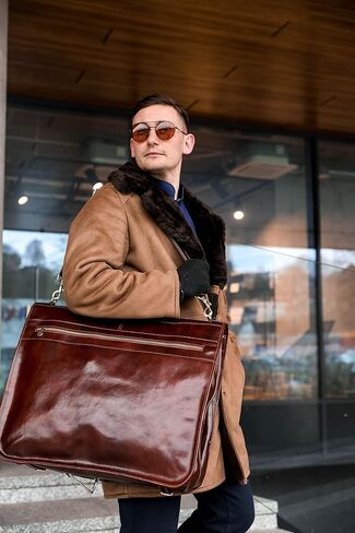 حقيبة الملابس الجلدية البدلة القماش الخشن حقيبة حمل رفيعة حقيبة حماية الفستان بني - مقاومة للوقت (بني) in Kuwait