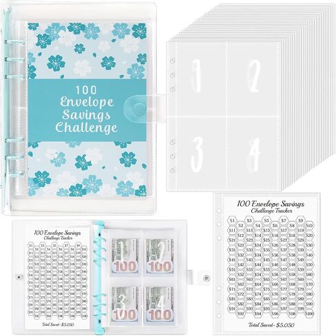 100 Envelopes Money Saving Challenge Binder – Laminated $5050 Tracker, Pre-Numbered Pockets, and Easy Budgeting Tools for Fun and Effective Savings (Blue) in Saudi Arabia