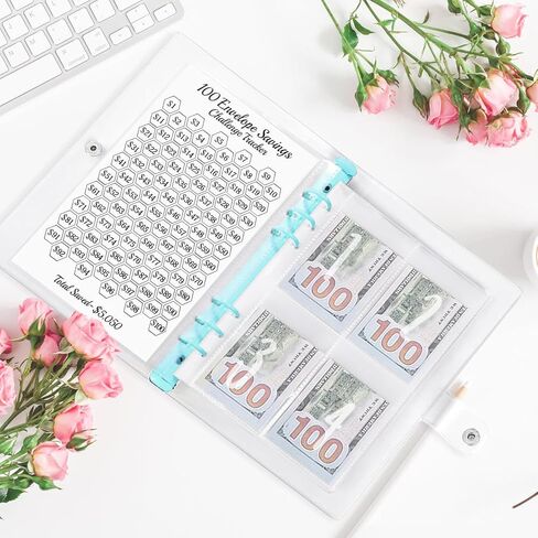 100 Envelopes Money Saving Challenge Binder – Laminated $5050 Tracker, Pre-Numbered Pockets, and Easy Budgeting Tools for Fun and Effective Savings (Blue) in Saudi Arabia