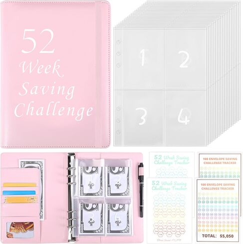 52 Week Money Saving Challenge Binder, A5 Money Saving Binder with 100 Envelopes Money Saving Challenge Binder Budget Book to Easy and Fun Way to Save $1378 or $5,050 in Saudi Arabia