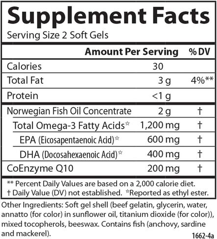 Carlson - Super Omega-3 Gems + CoQ10, 1200 mg Omega-3s 200 mg CoQ10, Circulation Function, Energy Production & Circulatory Support, 120 Softgels in Saudi Arabia