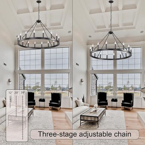 53 Inch Large Farmhouse Wagon Wheel Chandelier,Black 18-Light Rustic Round Hanging Light Fixture,Outdoor Wheel Chandelier for Porch High Ceilings Dining Room, Living Room, Entryway in Saudi Arabia