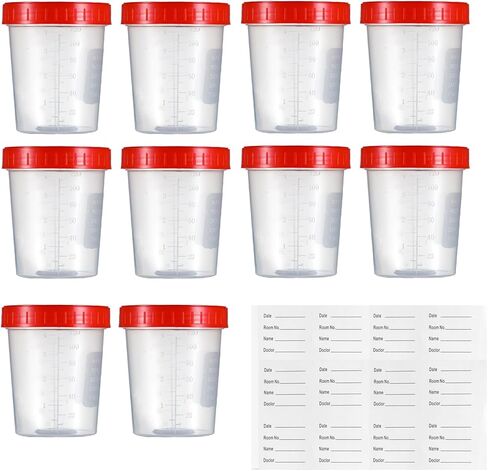 أكواب عينات معقمة من USAMILY سعة 4 أونصة/120 مل مع أغطية لولبية حمراء مقاومة للتسرب، ومجهزة بعلامات معلومات، ومعبأة بشكل فردي 10 قطع in Kuwait