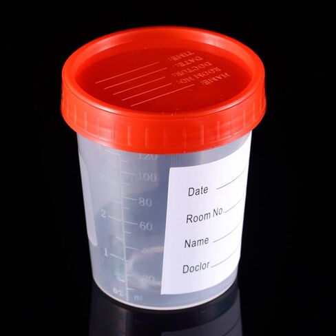 أكواب عينات معقمة من USAMILY سعة 4 أونصة/120 مل مع أغطية لولبية حمراء مقاومة للتسرب، ومجهزة بعلامات معلومات، ومعبأة بشكل فردي 10 قطع in Kuwait