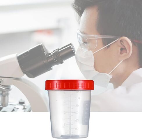 أكواب عينات معقمة من USAMILY سعة 4 أونصة/120 مل مع أغطية لولبية حمراء مقاومة للتسرب، ومجهزة بعلامات معلومات، ومعبأة بشكل فردي 10 قطع in Kuwait