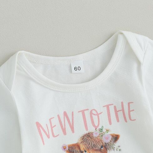 Western Baby Girl 3Pcs Fall Clothes Set Long Sleeve New To The Herd Romper Cow Print Pants Newborn Coming Home Outfits in Kuwait