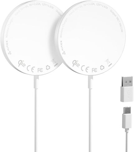 Aitek Magnetic Wireless Charger Fast Charging Pad, Qi2 Certified 15W Ultra-Fast MagSafe Compatible Wireless Charging, with 5ft Cable for iPhone 15/15 Plus/15 Pro/15 Pro Max/14/13/12 Series 2 Pack in Saudi Arabia
