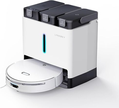 مجموعة مكنسة وممسحة روبوت LYNKBEY M20 Pro، تنظيف ممسحة تلقائية وتجفيف الهواء الساخن، التفريغ الذاتي وإعادة التعبئة، مكنسة كهربائية روبوتية رفيعة للغاية، قاعدة مدمجة، شفط 5000 باسكال، تجنب عوائق الذكاء الاصطناعي، التحكم في التطبيق in Kuwait