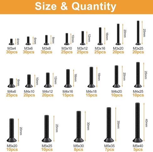 VIGRUE 900PCS M3 M4 M5 شقة رئيس فيليبس آلة مسامير المكسرات غسالات مجموعة متنوعة، سبائك الصلب أكسيد الأسود، موضوع كامل، مسامير غاطسة سوداء متنوعة in Kuwait