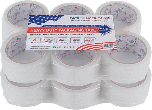 Pack of America Packing Tape, 36 Rolls 110yd (330 feet) 2 mil Thick 1.88" Width, Ultra Strong Refill for Packaging Shipping Storage Carton Box Sealing, Industrial Heavy Duty Moving Supplies, Clear in Saudi Arabia