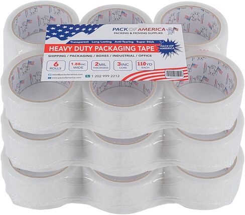 Pack of America Packing Tape, 36 Rolls 110yd (330 feet) 2 mil Thick 1.88" Width, Ultra Strong Refill for Packaging Shipping Storage Carton Box Sealing, Industrial Heavy Duty Moving Supplies, Clear in Saudi Arabia