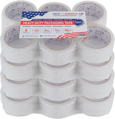 Pack of America Packing Tape, 36 Rolls 110yd (330 feet) 2 mil Thick 1.88" Width, Ultra Strong Refill for Packaging Shipping Storage Carton Box Sealing, Industrial Heavy Duty Moving Supplies, Clear in Saudi Arabia