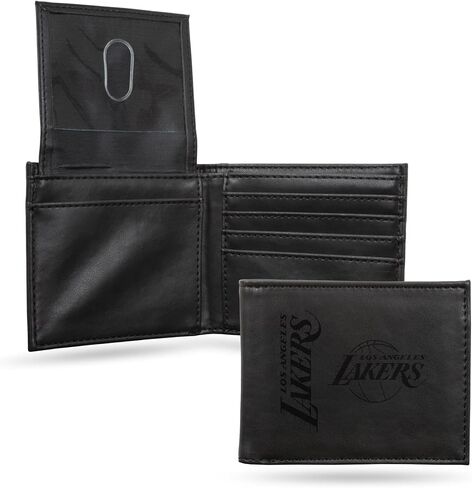 Rico Industries NBA Los Angeles Lakers Men’s Trifold Black Wallet - Premium 9 Pocket Laser-Engraved Team Logo on Vegan Leather - Minimalist Design, ID Window, Credit Card Holder - Ideal Men’s Gift in Saudi Arabia